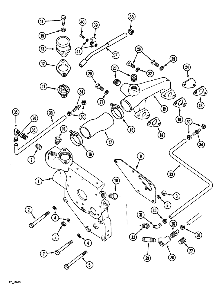 Схема запчастей Case IH 3230 - (2-018) - COOLANT SYSTEM, WATER PUMP CARRIER AND COOLANT MANIFOLD (02) - ENGINE