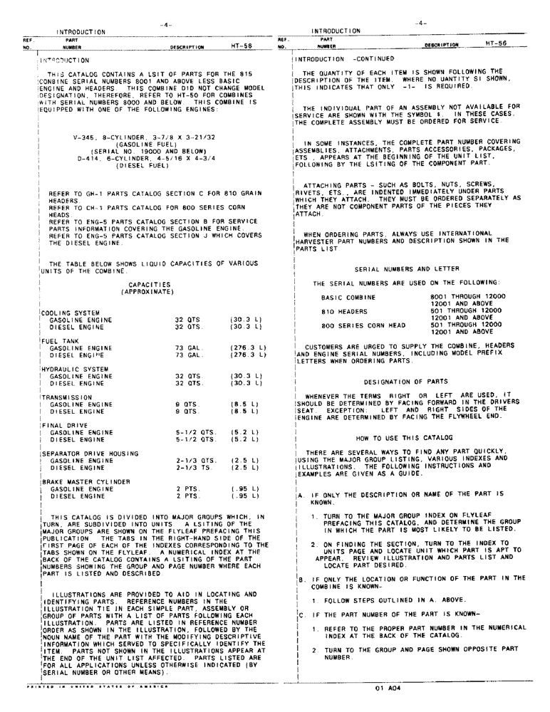 Схема запчастей Case IH 815 - (00-04) - INTRODUCTION - FLUID CAPACITIES & SERIAL NUMBER LOCATIONS (00) - GENERAL