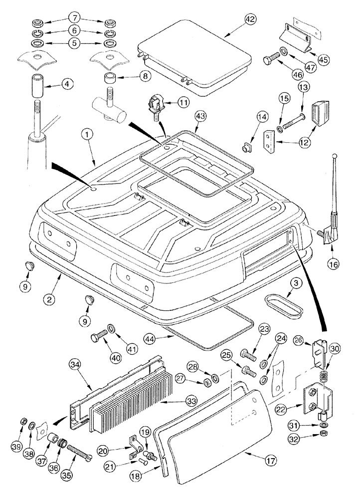 Схема запчастей Case IH CX100 - (09-32) - ROOF WITH HATCH (09) - CHASSIS/ATTACHMENTS