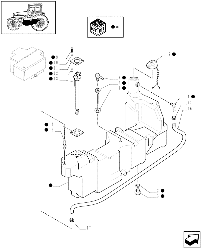 Схема запчастей Case IH JX1090U - (1.14.0/01[01A]) - (VAR.042) FUEL TANK WITH AUXILIARY TANK - MAIN TANK AND RELATED PARTS - D5657 (02) - ENGINE EQUIPMENT