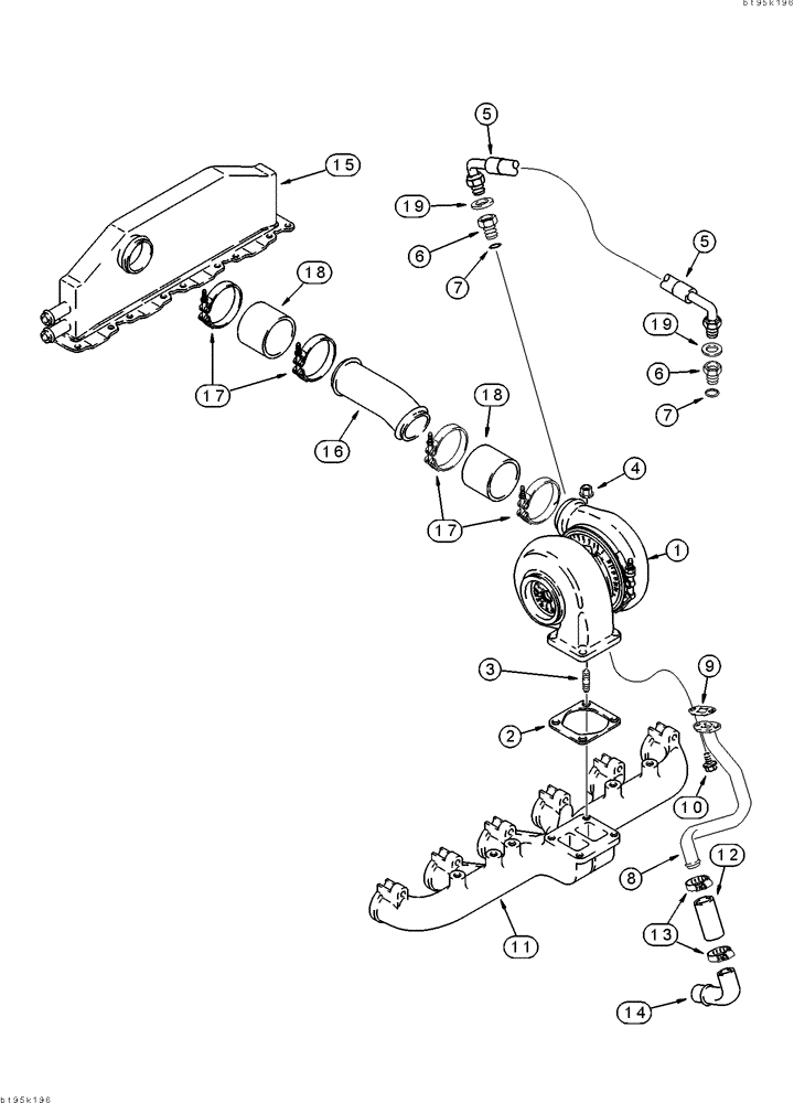 Схема запчастей Case IH 2155 - (2-20) - TURBOCHARGER SYSTEM, 6TA-830 ENGINE, PRIOR TO COTTON PICKER P.I.N. JJC0156230 (01) - ENGINE