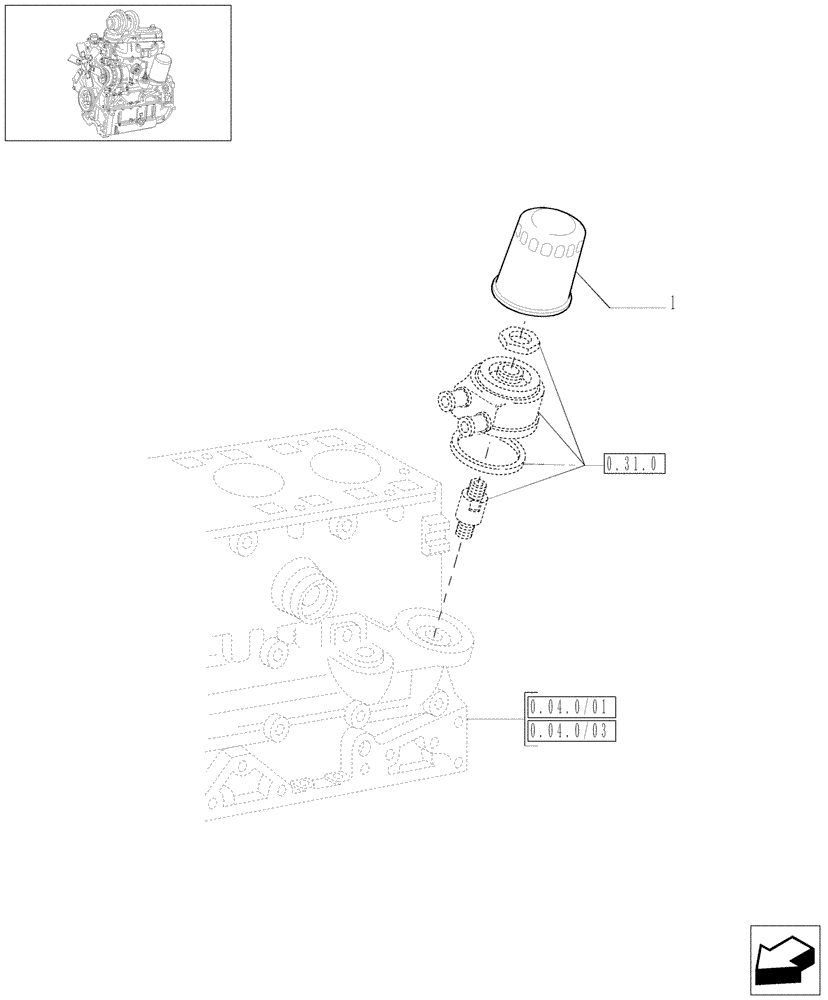 Схема запчастей Case IH JX95 - (0.30.2/01) - OIL FILTER (01) - ENGINE