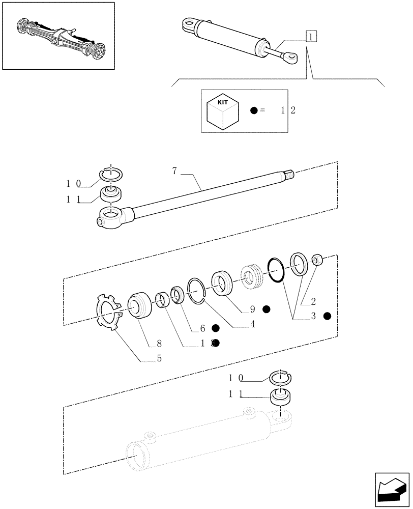 Схема запчастей Case IH JX60 - (1.40. 0/12A[01]) - HYDRAULIC STEERING CYLINDER - BREAKDOWN (04) - FRONT AXLE & STEERING