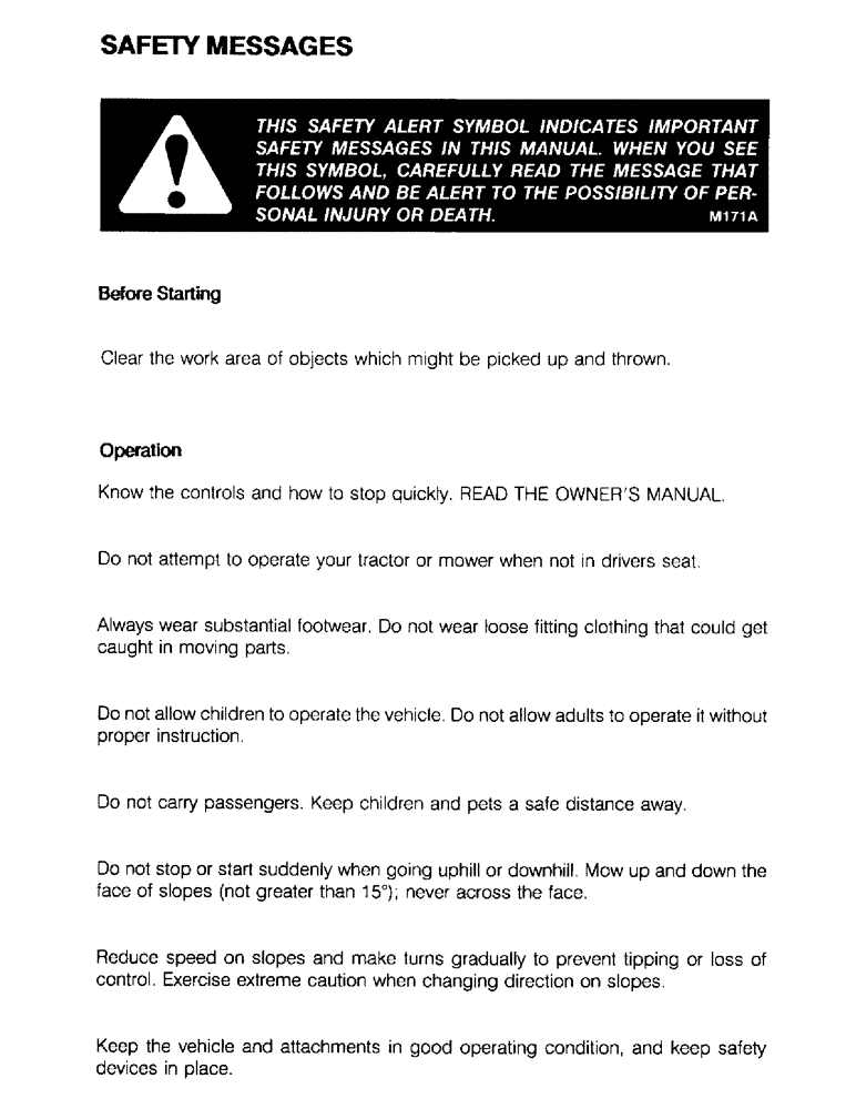 Схема запчастей Case IH 61MS - (01F) - SAFETY MESSAGES 
