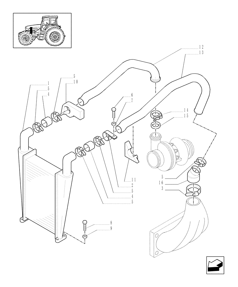 Схема запчастей Case IH MXU135 - (1.19.6/03) - INTERCOOLER AND PIPES (02) - ENGINE EQUIPMENT