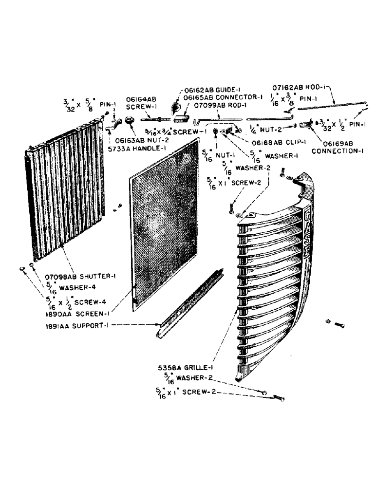 Схема запчастей Case IH D-SERIES - (042) - RADIATOR SHUTTER, SCREEN, AND GRILLE, D, DC, DO, DV (02) - ENGINE
