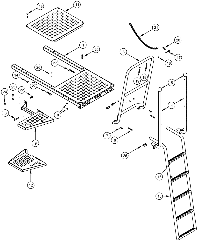 Схема запчастей Case IH 420 TIER 3 - (09F-16) - SERVICE DECK PLATFORM AND LADDER (12) - CHASSIS