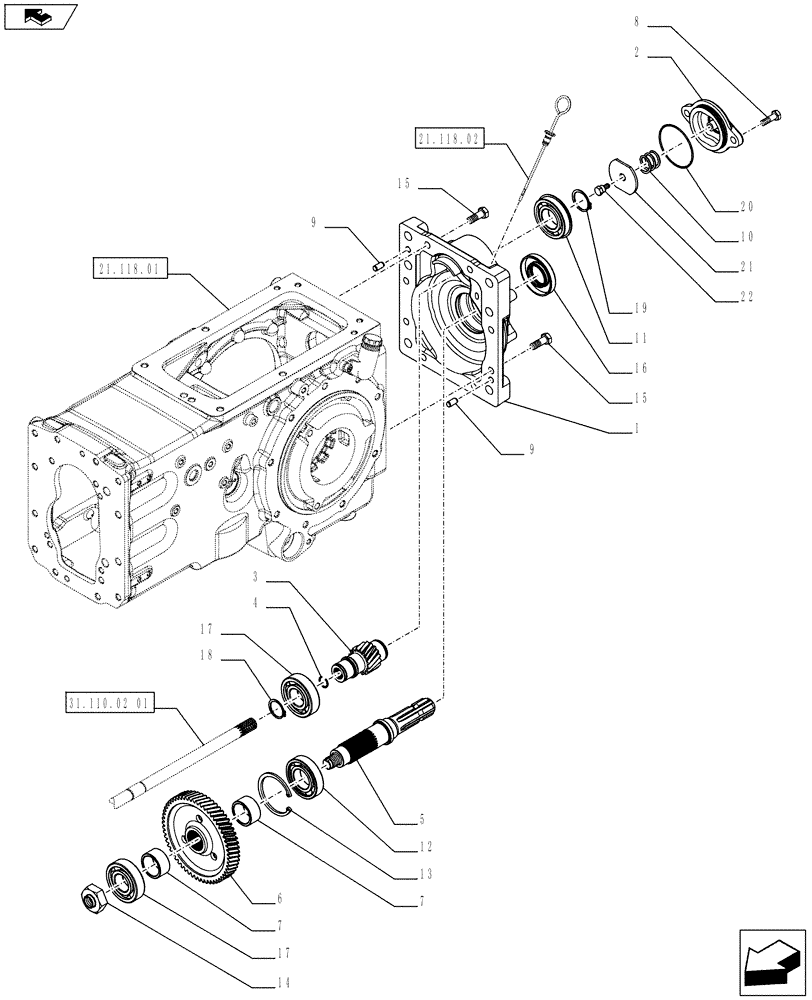 Схема запчастей Case IH FARMALL 65C - (31.110.02[02]) - POWER TAKE-OFF (540 RPM) - COVER, SHAFTS AND GEARS (31) - IMPLEMENT POWER TAKE OFF