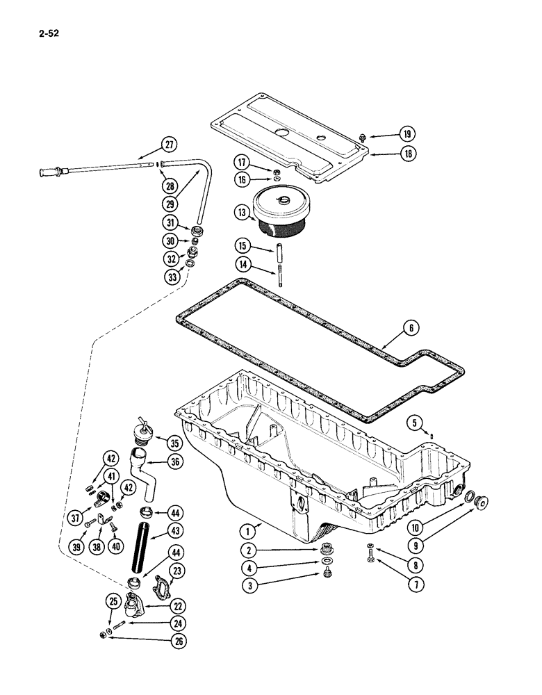 Схема запчастей Case IH 4994 - (2-52) - OIL PAN FILLER TUBE AND DIPSTICK, 866 CUBIC INCH DIESEL ENGINE (02) - ENGINE