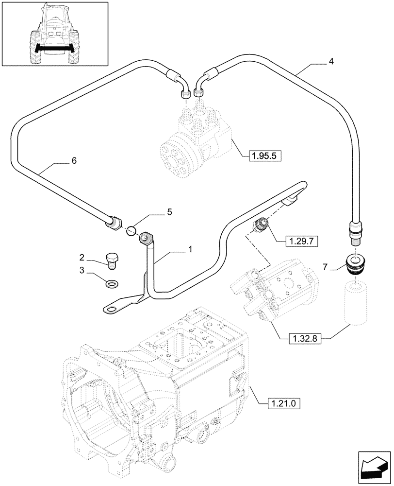 Схема запчастей Case IH PUMA 165 - (1.42.0[03]) - POWER STEERING DELIVERY AND RETURNS PIPES (04) - FRONT AXLE & STEERING