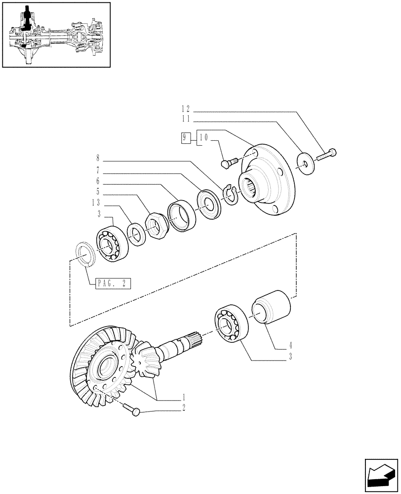 Схема запчастей Case IH MAXXUM 140 - (1.40. 8/06[01A]) - (CL.4) SUSPENDED FRONT AXLE W/MULTI-PLATE DIFF. LOCK AND ST. SENSOR - BEVEL GEAR PAIR - D6758 (VAR.330429) (04) - FRONT AXLE & STEERING
