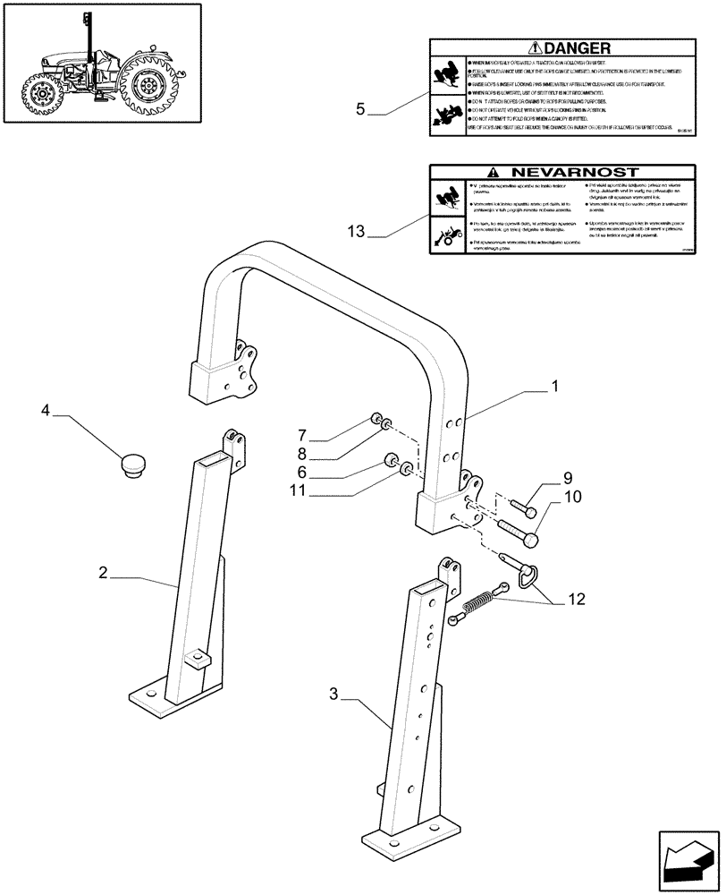 Схема запчастей Case IH JX1085C - (1.92.89/02) - (VAR.874) ROLLBAR ASSEMBLY - FOLDABLE ROPS (10) - OPERATORS PLATFORM/CAB