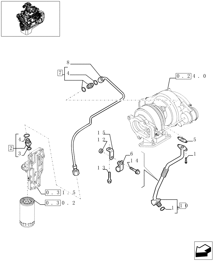 Схема запчастей Case IH F4GE0484C D601 - (0.30.5[01]) - PIPING - ENGINE OIL (504019775) 
