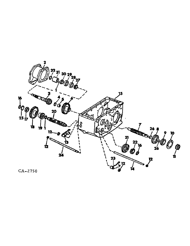 Схема запчастей Case IH 815 - (B-04) - POWER TRAIN, TRANSMISSION,TRANSMISSION MAIN SHAFT, INPUT PINION SHAFT, SHIFTER RAILS AND FORKS (03) - POWER TRAIN