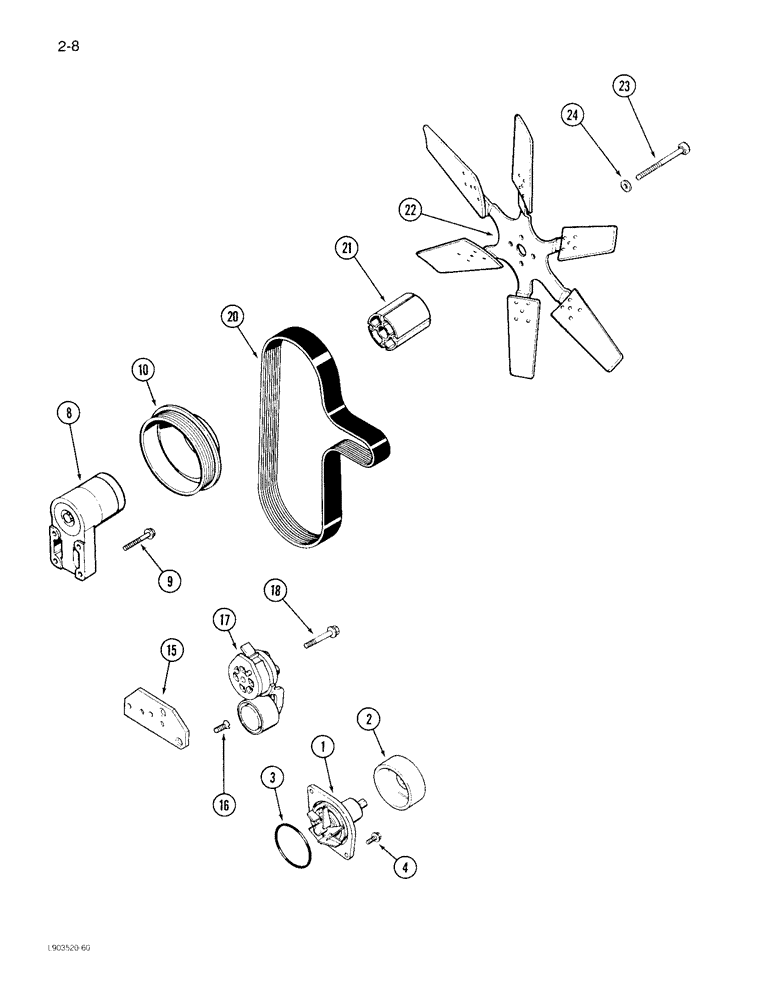 Схема запчастей Case IH 1822 - (2-08) - WATER PUMP, FAN AND BELT 6TA-590 ENGINE (01) - ENGINE