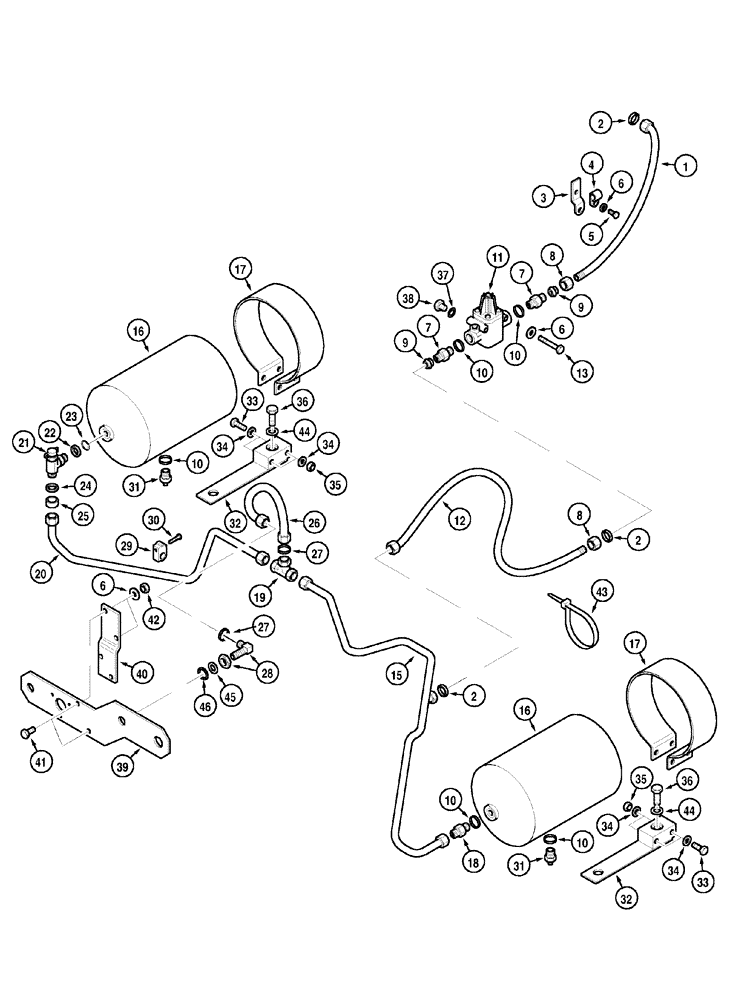 Схема запчастей Case IH MX120 - (07-12) - PNEUMATIC TRAILER BRAKE TANKS AND MOUNTING (07) - BRAKES