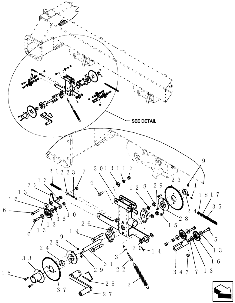 Схема запчастей Case IH 3430 - (75.100.14) - MECHANICAL DRIVE - ON FRAME - HANDCRANK/IDLERS (75) - SOIL PREPARATION