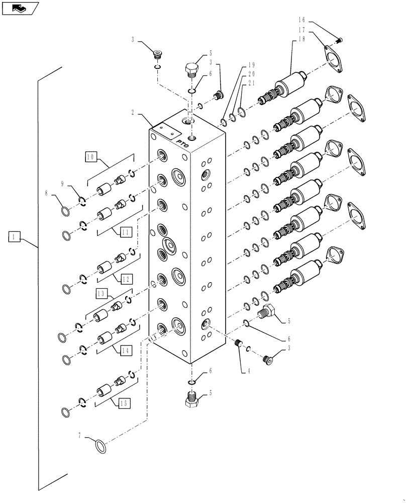 Схема запчастей Case IH STEIGER 450 - (21.135.03) - TRANSMISSION - POWER SHIFT - RANGE SELECTOR VALVE (21) - TRANSMISSION