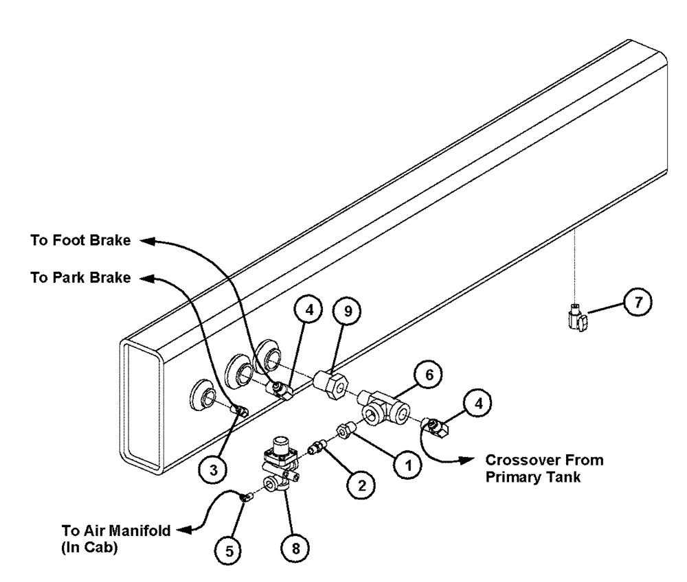 Схема запчастей Case IH FLX4330 - (07-010) - SECONDARY AIR TANK GROUP Pneumatics