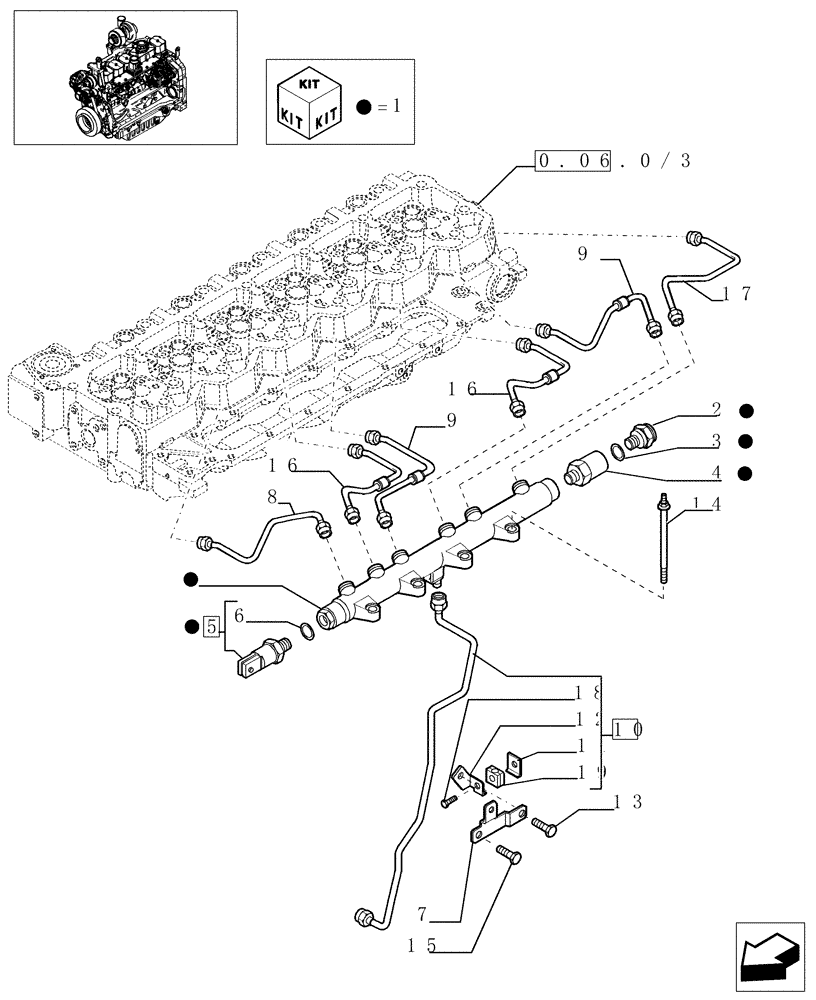 Схема запчастей Case IH MXU135 - (0.14.9/03) - INJECTION EQUIPMENT - PIPING (01) - ENGINE