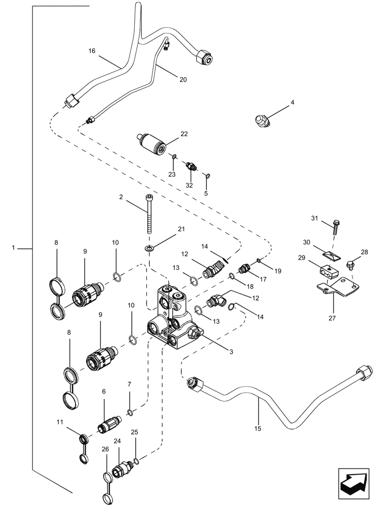 Схема запчастей Case IH MX215 - (08-36) - DIA KIT, POWER BEYOND AND MOTOR RETURN VALVE (08) - HYDRAULICS