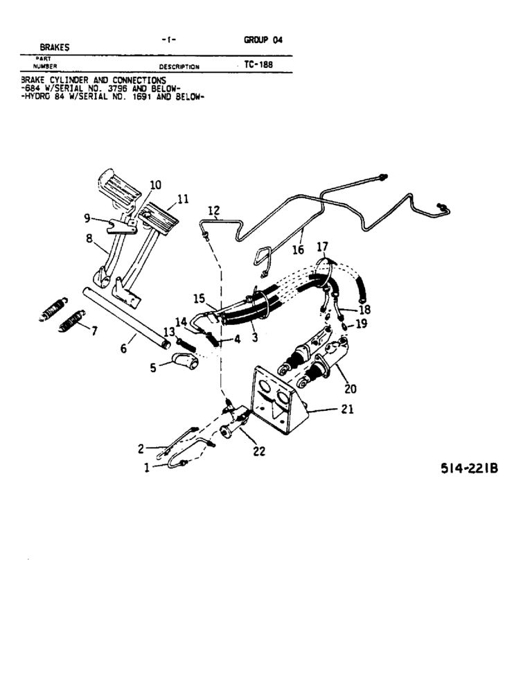 Схема запчастей Case IH HYDRO 84 - (04-01) - BRAKES, BRAKE CYLINDER AND CONNECTIONS, 684 WITH S/N 3796 & BELOW, HYDRO 84 WITH S/N 1691 & BELOW (5.1) - BRAKES