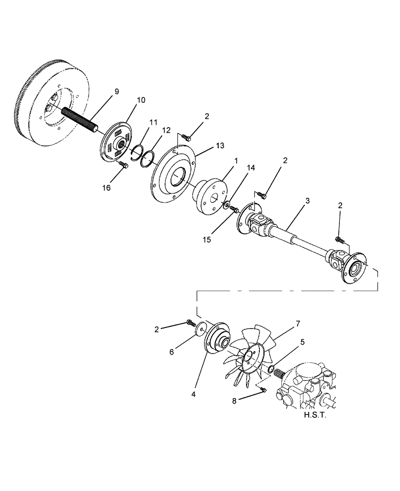 Схема запчастей Case IH DX18E - (01.10) - HST COOLING FAN & DRIVESHAFT (01) - ENGINE