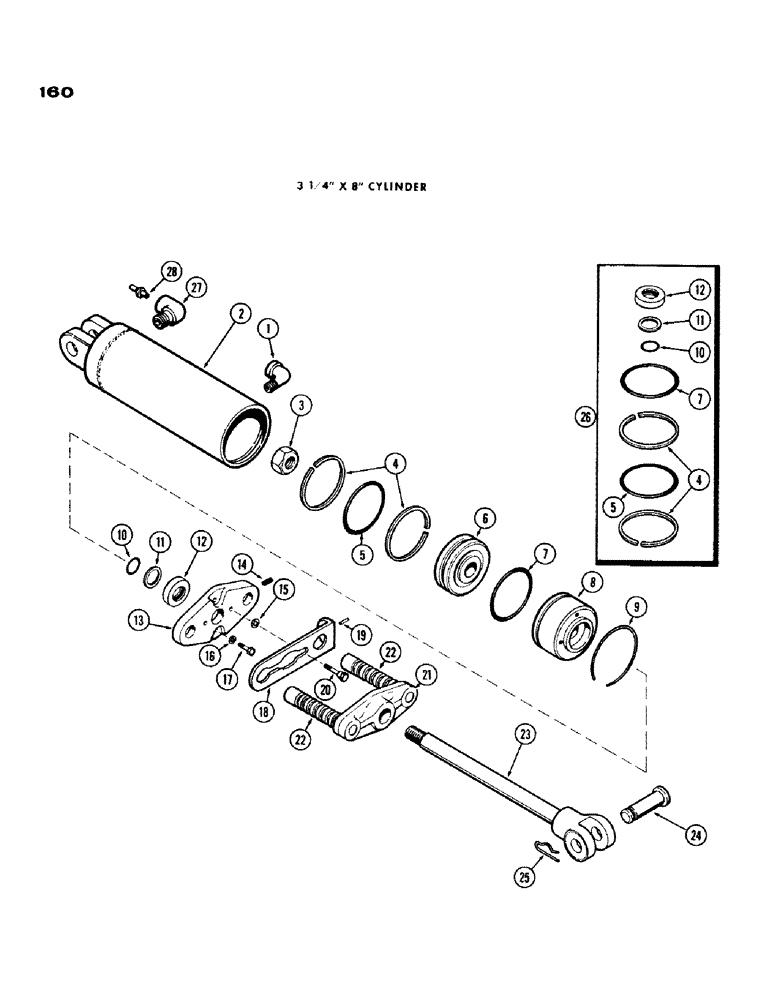 Схема запчастей Case IH 1200 - (160) - 3 1/4 INCH X 8 INCH REMOTE HYDRAULIC CYLINDER, WITH MECHANICAL LIMIT STOP (08) - HYDRAULICS