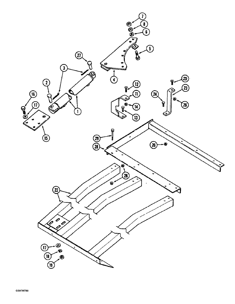 Схема запчастей Case IH 1660 - (9E-40) - UNLOADER, SWING CYLINDER SUPPORTS, PRIOR TO P.I.N. JJC0040895 (17) - GRAIN TANK & UNLOADER