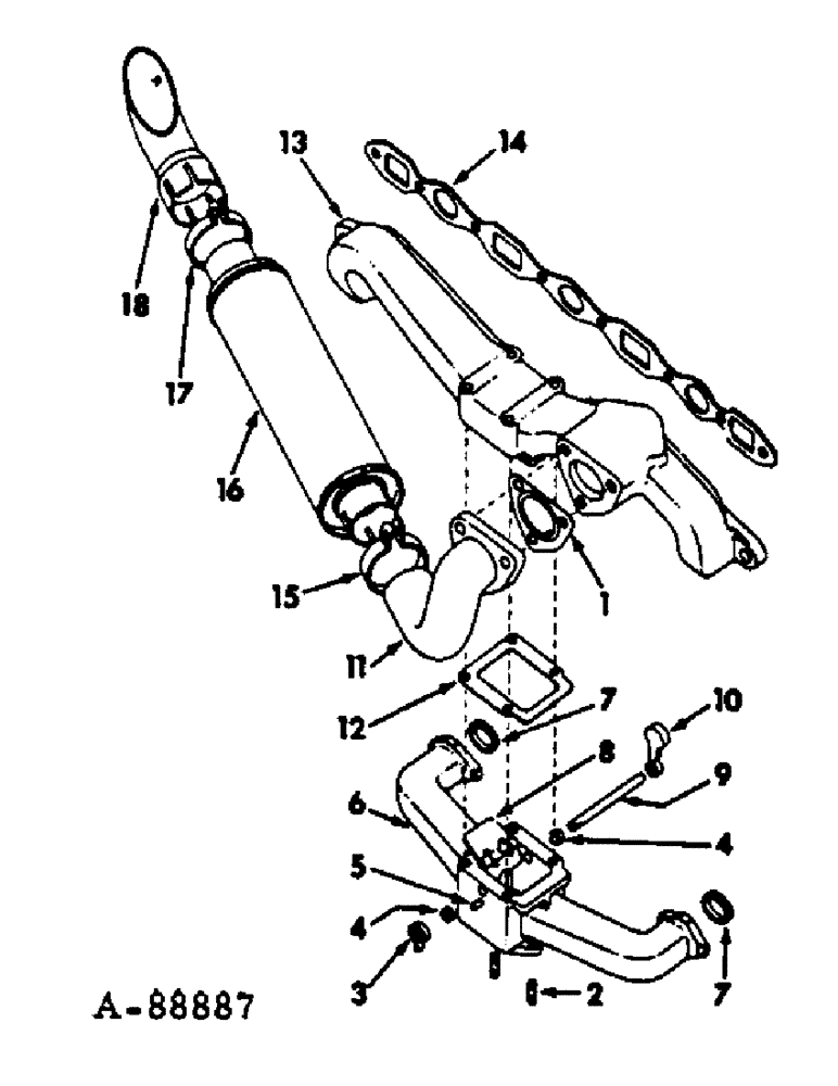 Схема запчастей Case IH C-221 - (A-23) - INTAKE MANIFOLD AND EXHAUST SYSTEM 
