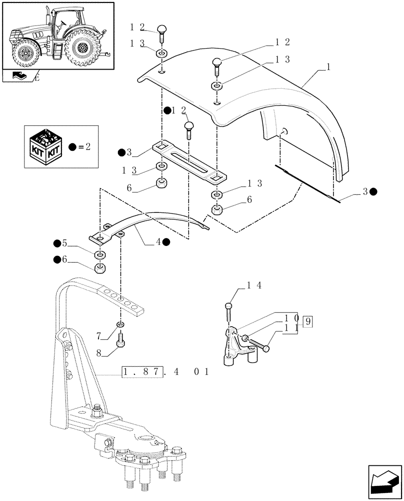 Схема запчастей Case IH PUMA 155 - (1.87.4[02]) - DYNAMIC FRONT FENDERS - FENDERS AND BRACKETS (VAR.333884-334884-335884-337884) (08) - SHEET METAL