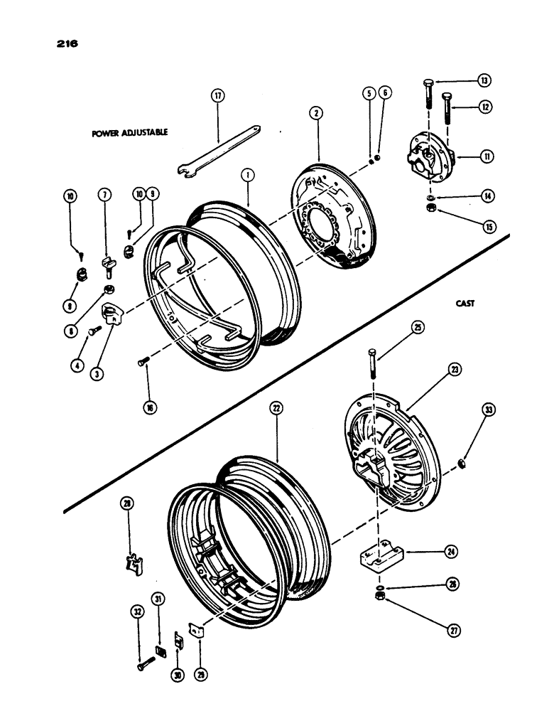 Схема запчастей Case IH 530 - (216) - POWER ADJUSTED REAR WHEELS, CAST REAR WHEELS, PRIOR TO S/N 8262800 (06) - POWER TRAIN