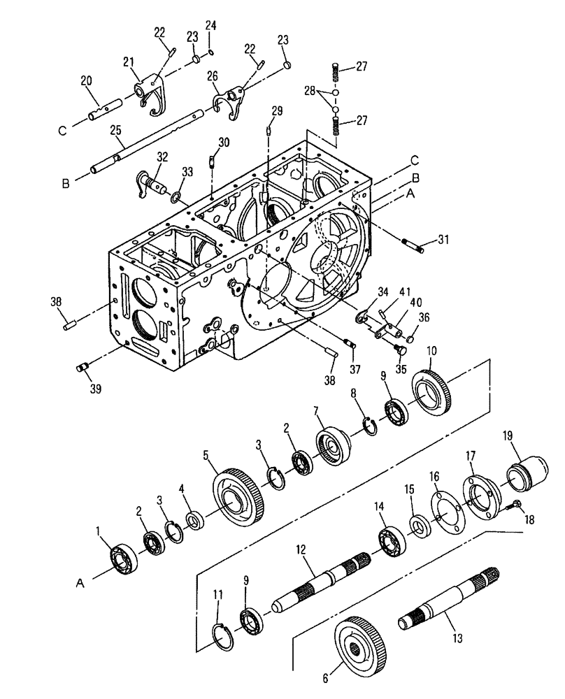 Схема запчастей Case IH D45 - (03.14) - REAR TRANSMISSION PTO DRIVE, LOWER (03) - TRANSMISSION