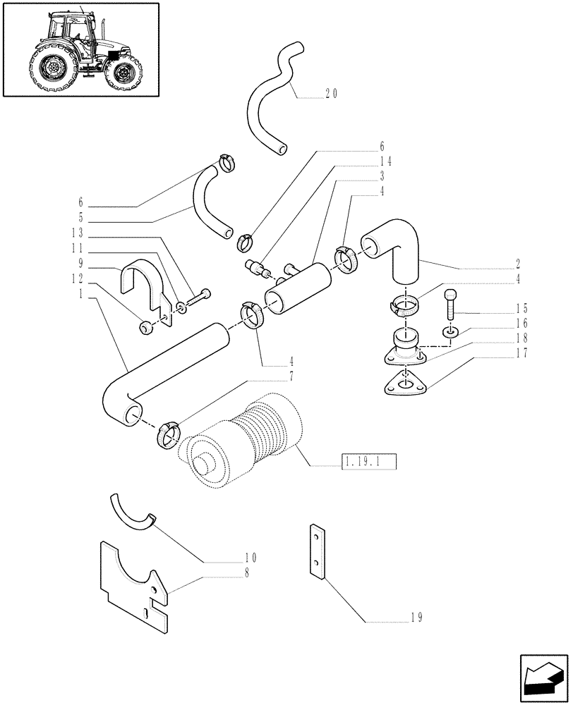 Схема запчастей Case IH JX80 - (1.19.7[01]) - AIR CLEANER PIPING (02) - ENGINE EQUIPMENT