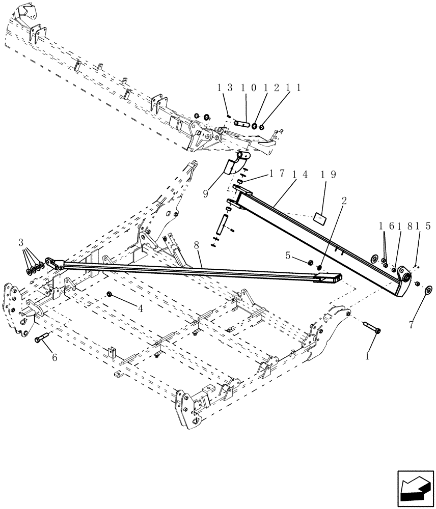 Схема запчастей Case IH 400 - (39.100.18) - 9 THREE SECTION OUTER WING BRACING AND ROCKSHAFT - 33 MODEL SHOWN (39) - FRAMES AND BALLASTING