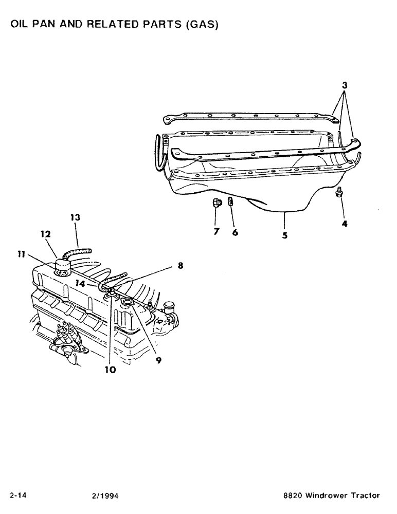 Схема запчастей Case IH 8820 - (2-14) - OIL PAN AND RELATED PARTS, GAS (02) - ENGINE