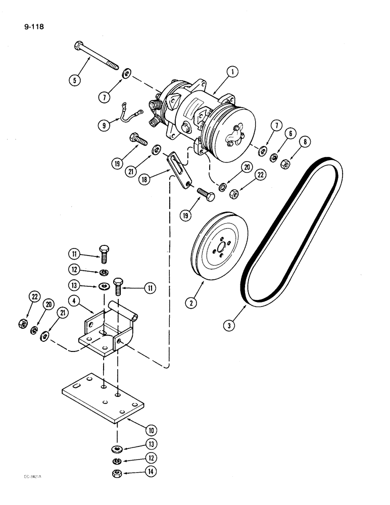 Схема запчастей Case IH 2096 - (9-118) - AIR CONDITIONING, COMPRESSOR MOUNTING AND DRIVE (09) - CHASSIS/ATTACHMENTS