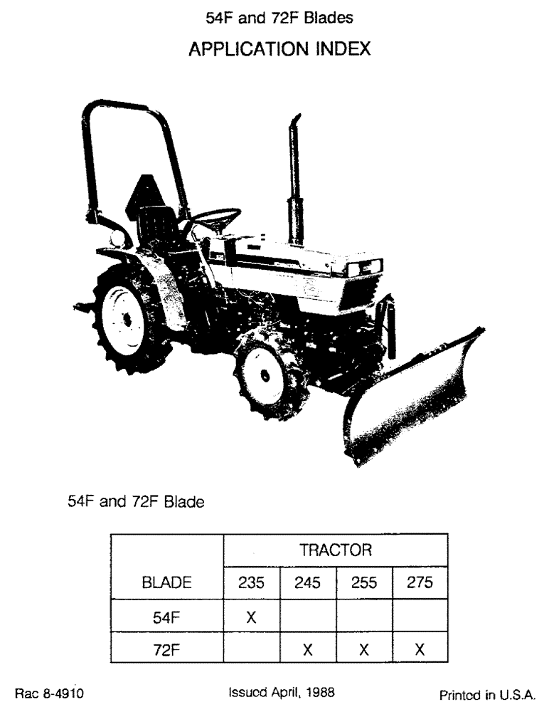 Схема запчастей Case IH 54F - (1-4) - APPLICATION INDEX (00) - PICTORIAL INDEX