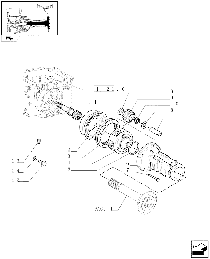 Схема запчастей Case IH FARMALL 75C - (1.48.1/01[02]) - WATERPROOF TRANSMISSION - FINAL DRIVE, GEARS AND SHAFTS (VAR.332448-333448-330449) (05) - REAR AXLE