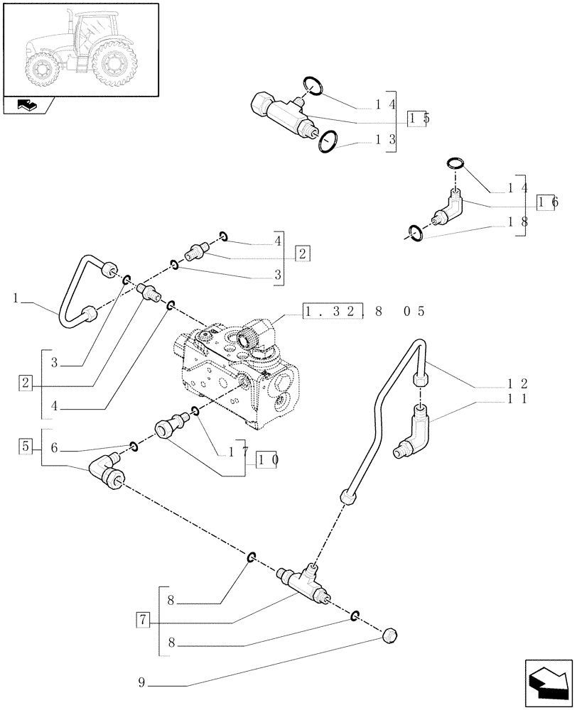 Схема запчастей Case IH PUMA 165 - (1.82.1/03[01]) - (VAR.484) RIGHT LIFT ROD AND TOP LINK HYDRAULIC ADJUST W/ELECTRONIC CONTROL - LIFTER LINES (07) - HYDRAULIC SYSTEM