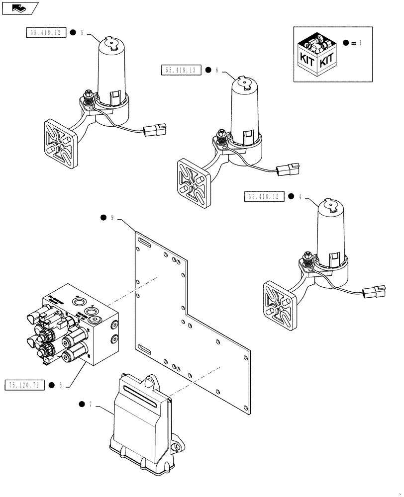 Схема запчастей Case IH 3330 - (55.418.11[02]) - KIT, AUTOBOOM, 120, BOOM LEVEL AND HEIGHT CONTROL (55) - ELECTRICAL SYSTEMS