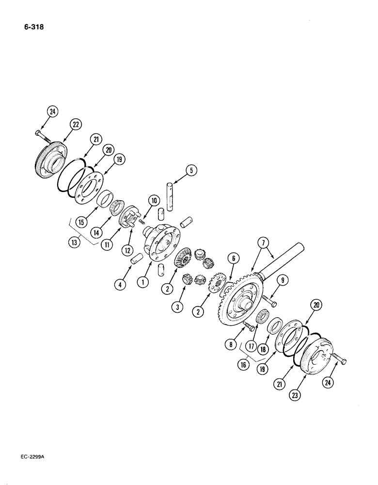 Схема запчастей Case IH 585 - (6-318) - DIFFERENTIAL AND CONNECTIONS (06) - POWER TRAIN
