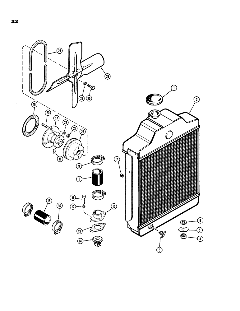 Схема запчастей Case IH 188 - (22) - ENGINE COOLING SYSTEM, DIESEL ENGINE 