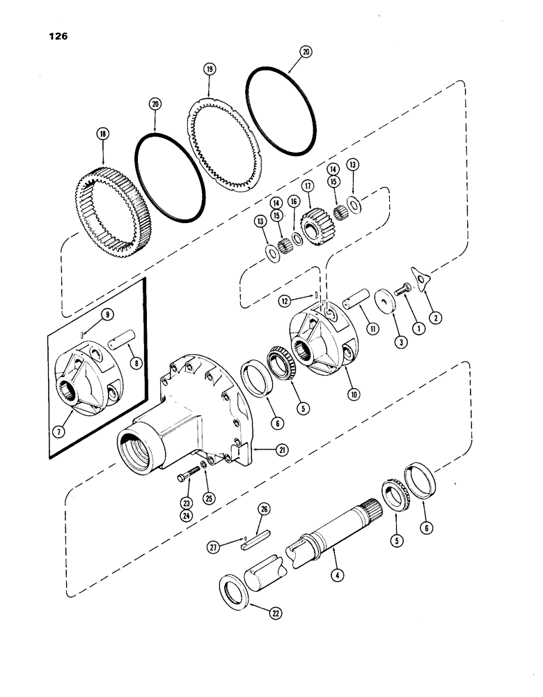 Схема запчастей Case IH 1270 - (126) - REAR AXLE HOUSING AND PLANET GEARS, 3-1/2 INCH DIAMETER AXLE SHAFT (06) - POWER TRAIN