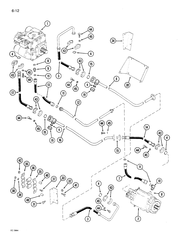 Схема запчастей Case IH 1680 - (6-012) - HYDROSTATIC PUMP AND MOTOR SYSTEM, SINGLE SPEED, CORN, GRAIN, AND RICE, P.I.N. JJC0047918 & AFTER (03) - POWER TRAIN
