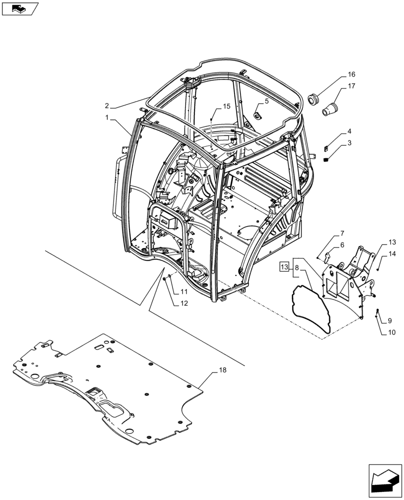Схема запчастей Case IH FARMALL 65C - (90.150.01) - CAB FRAME (90) - PLATFORM, CAB, BODYWORK AND DECALS