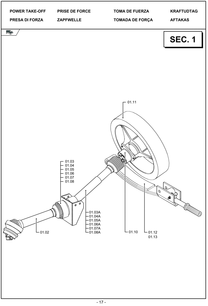 Схема запчастей Case IH LBX322S - (01.00[01]) - PICTORIAL OVERVIEW 1/1 - POWER TAKE-OFF (01) - POWER TAKE OFF