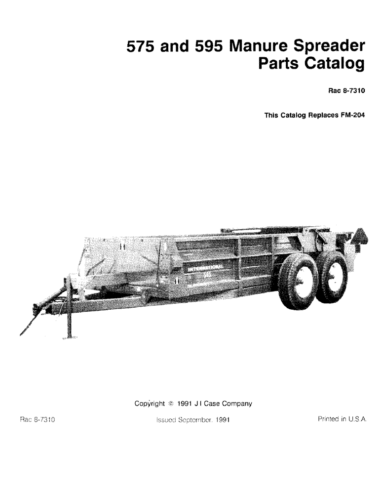 Схема запчастей Case IH 595 - (1-01) - 575 AND 595 MANURE SPREADER PARTS CATALOG (00) - PICTORIAL INDEX