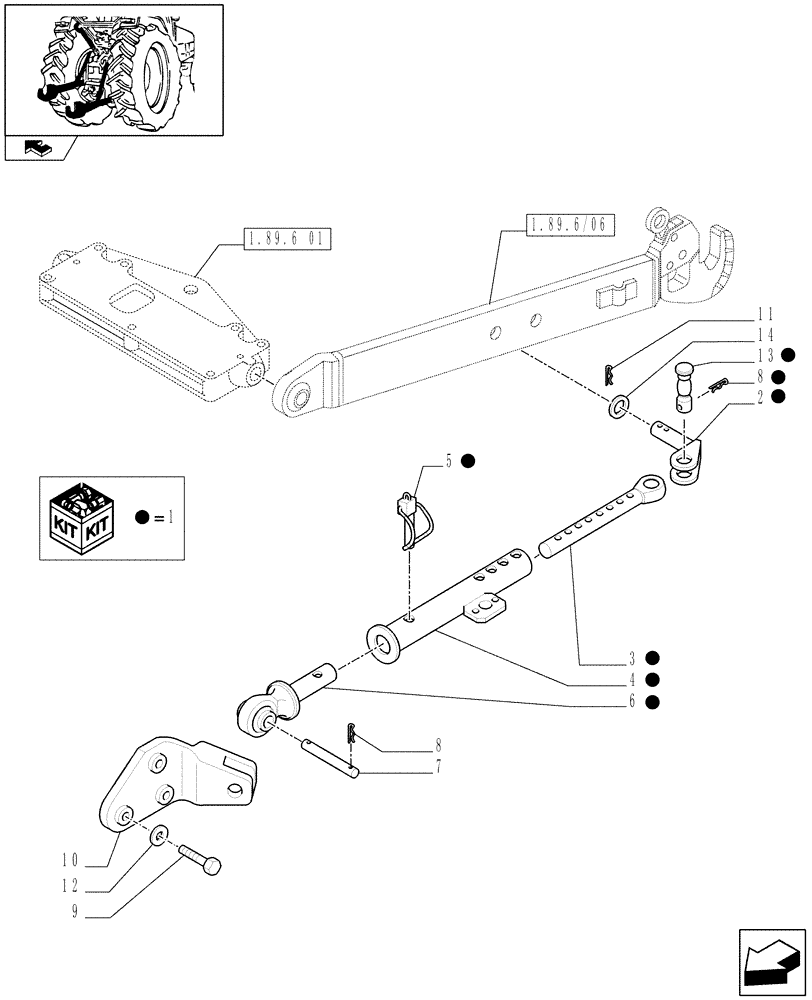 Схема запчастей Case IH FARMALL 70 - (1.89.9/03[01]) - WALTERSHEID THREE POINT HITCH WITH QUICK ATTACH ENDS - STABILIZERS (VAR.335946) - C6950 (09) - IMPLEMENT LIFT