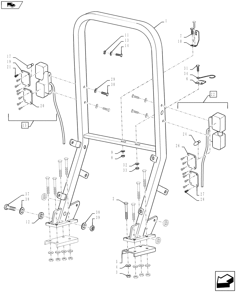Схема запчастей Case IH FARMALL 65A - (90.114.01) - ROPS (90) - PLATFORM, CAB, BODYWORK AND DECALS